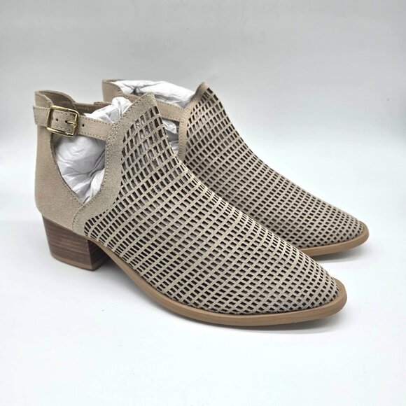 Rag & Co Taupe Suede Cut-Out Block Heel Booties Size 9 - Picture 1 of 14